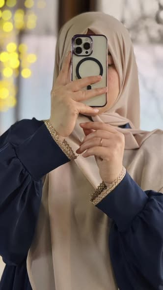 Abaya femme avec foulard deux pièces "Fatma" Bleu marine longue abaya femme robe moderne Tunisie